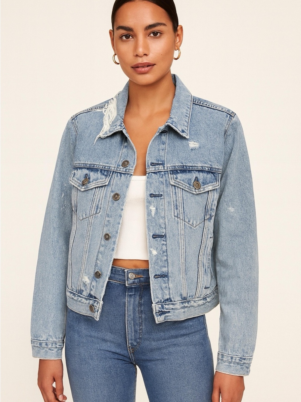 Reformation Denali Wash 100% Cotton Distressed Denim Jean Jacket